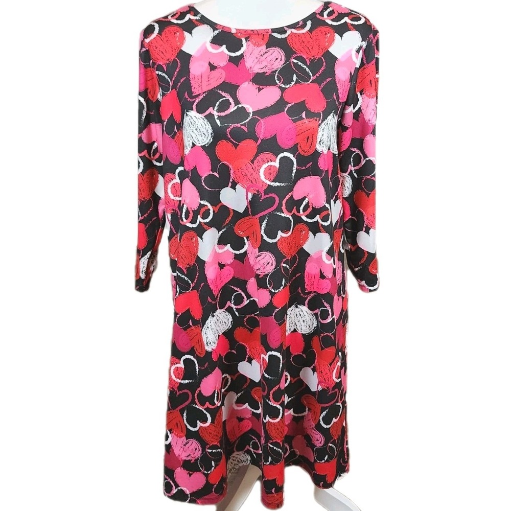 Dress Works Heart Dress Womens Small Red Pink Valentines Day Love Casual Stretch